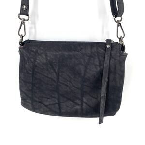 Solinda Vera Pelle Italian Leather Crossbody Bag Dark Gray Black Pebbled Purse